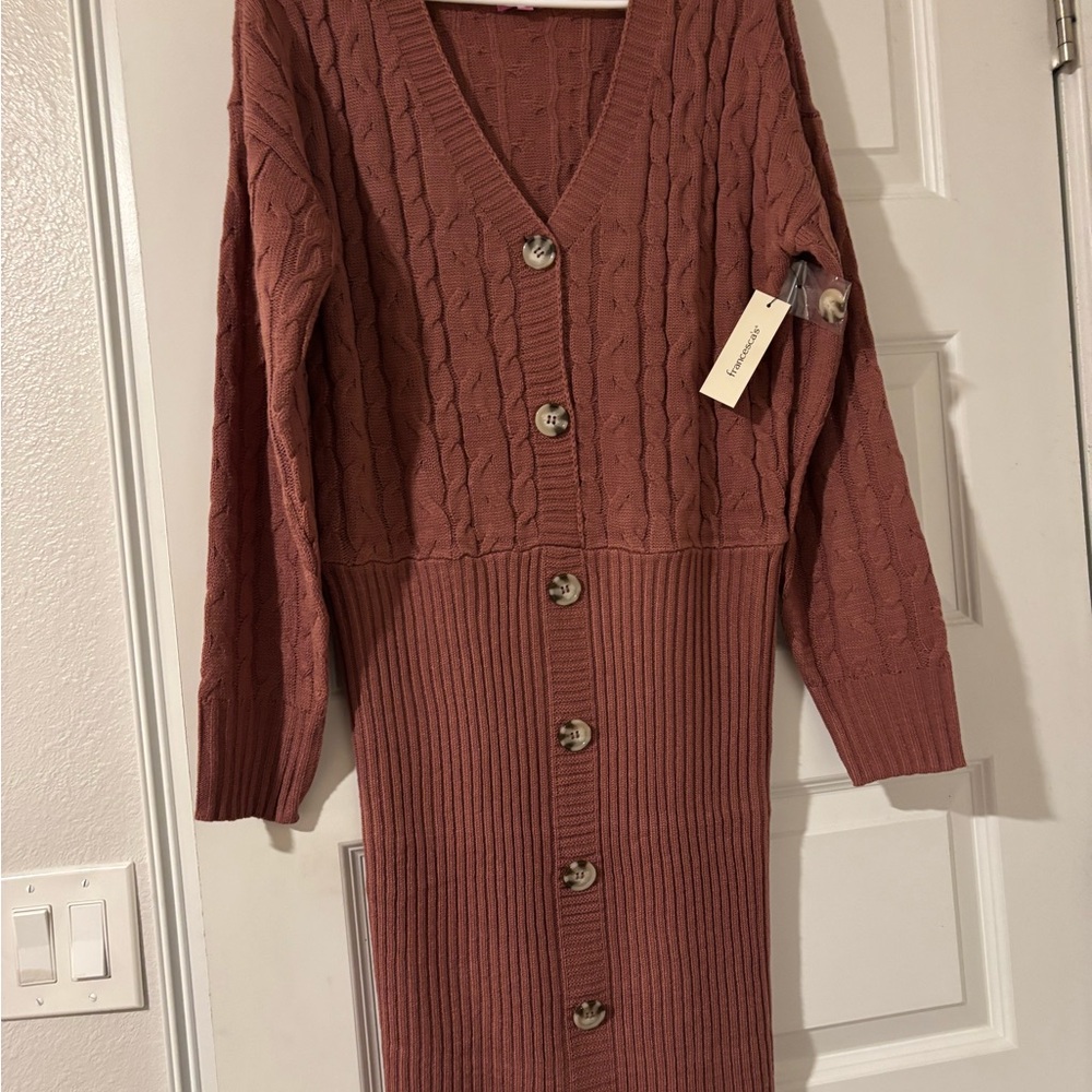Francesca's Collections Rust Long Sleeve Knit Dress